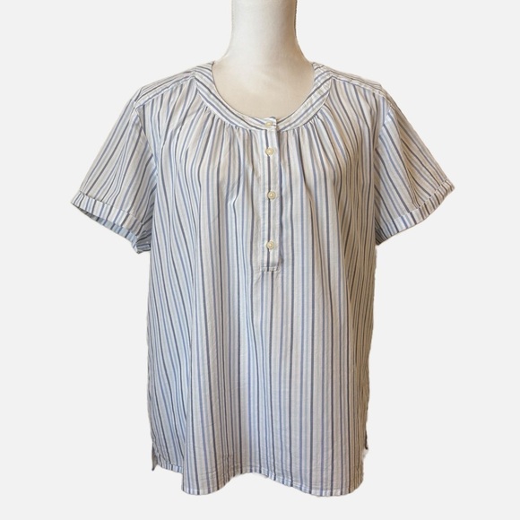 Gap Roll Sleeve Quarter Button Front Top Blue Striped 100% Cotton Women’s XL - Picture 2 of 11